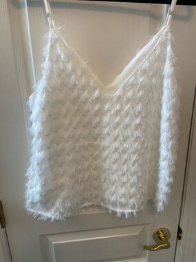 Cupshe White Feather-Trim Cami Top